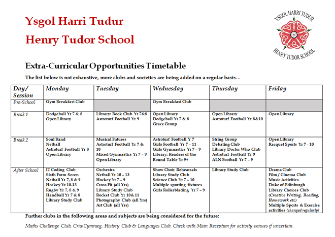 Extra-Curricular Opportunities Timetable